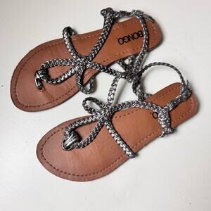 BONGO Women's Silver and Brown Sandals Ankle Strap Sandals Sz 7